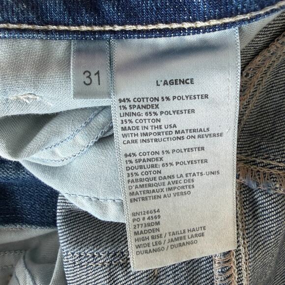 L'Agence Madden Wide Leg Jeans Womens 31 High Waist Flared Stretch Durango Wash - Picture 8 of 14